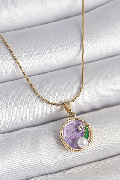 Inure Jewelry 316L Steel Gold Color Chain Purple Flower Embroidered Zircon St...