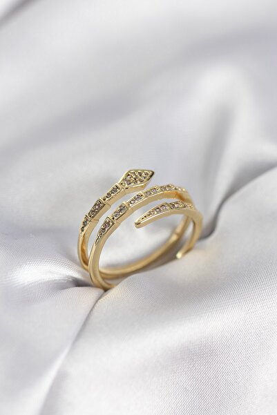 Inure Jewelry Snake Model Gold Color Zircon Stone Women's Ring