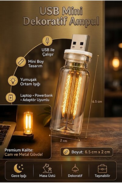 OpenCity Usb Led Gece Lambası Sarı Işık Dokunmatik Mini Taşınabilir Lamba Lap...
