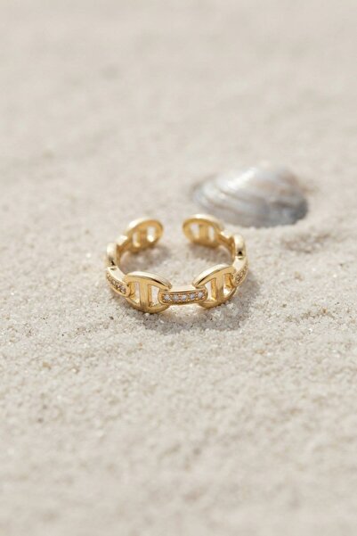 Inure Jewelry Gold Color Ship Chain Model Zircon Stone Women's Ring