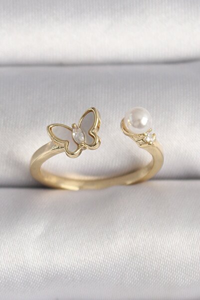 Inure Jewelry Brass Gold Color Zircon Stone Detailed White Enameled Butterfly...
