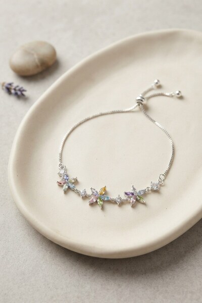 Inure Jewelry Brass Silver Color Floral Model Zircon Stone Elevator Bracelet
