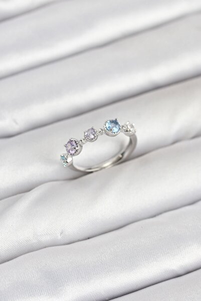 Inure Jewelry Brass Silver Color Colorful Zircon Stone Women's Ring