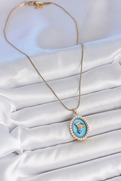 Inure Jewelry 316L Steel Gold Color Chain Blue Enamel Pearl Zircon Stone Flow...