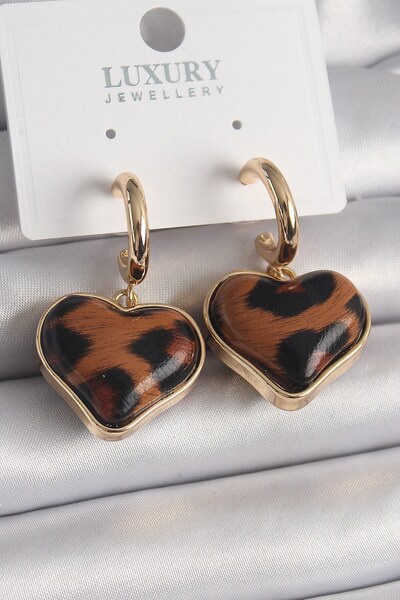 Inure Jewelry Brass Gold Color 3D Heart Leopard Pattern Model Women Earrings