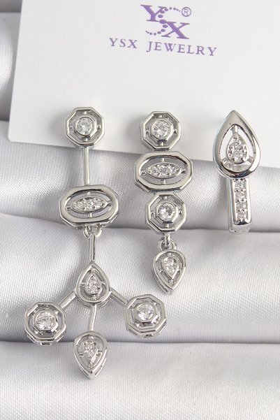 Inure Jewelry Brass Silver Color Zircon Stone Geometric Model 3-Piece Women's...