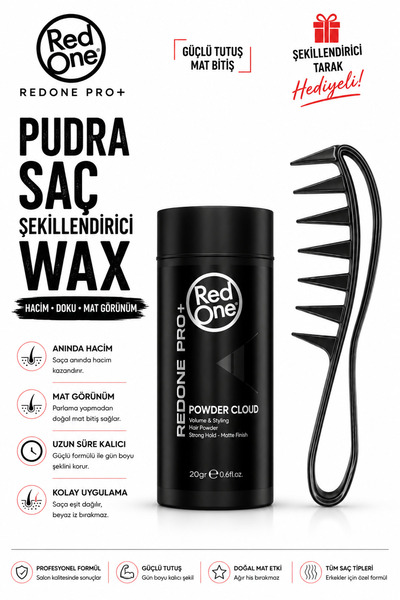 Red One Redone Toz Pudra Wax Güçlü Saç Şekillendirici 20 gr Wax Taraği Hediye