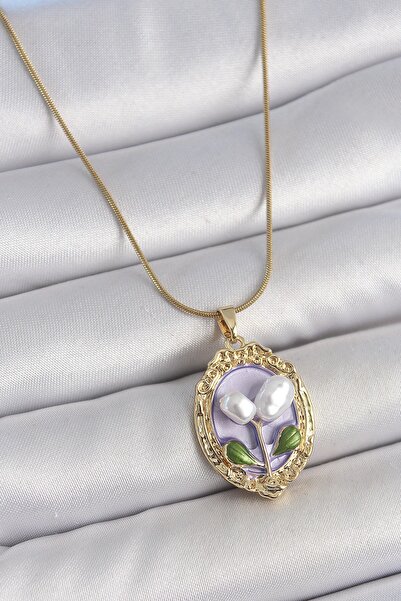 Inure Jewelry 316L Steel Gold Color Purple Pearl Flower Embroidered Portrait ...