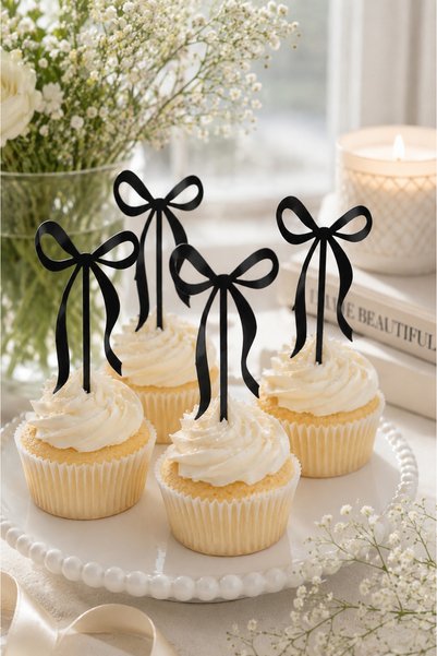 ADEN BEBEK AKSESUARLARI Cupcake Toothpick Cake Topper 10 Pieces Birthday Valentine's Day Marriage Proposal Bachelorette Gender Party Baby Shower Engagement Promise Decorations Black Color (15 cm Length)