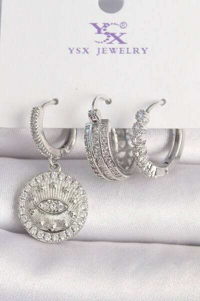 Inure Jewelry Brass Silver Color Zircon Stone Eye Embroidered Ring Model 3-Pi...