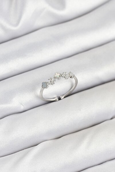 Inure Jewelry Brass Silver Color Minimal Clover Detailed Women's Ring