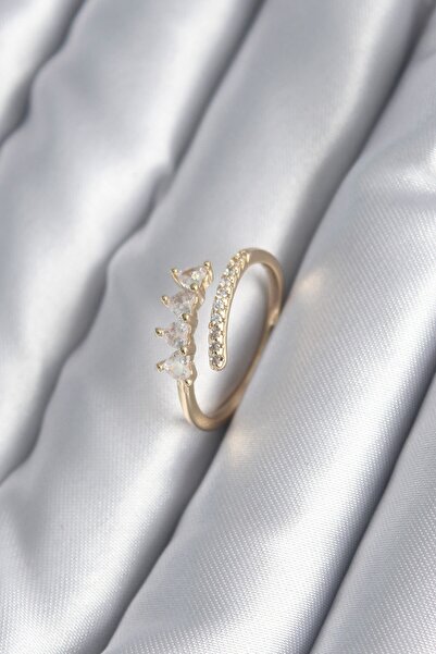 Inure Jewelry Brass Gold Color Heart Zircon Stone Detail Women's Ring
