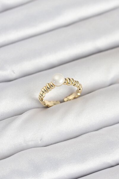 Inure Jewelry Brass Gold Color Belly Pearl Model Women's Ring