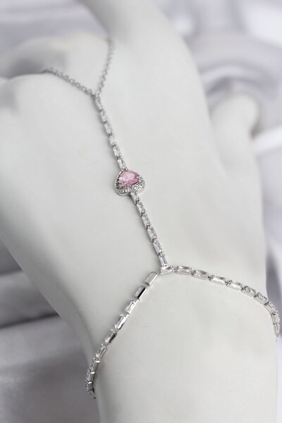 Inure Jewelry Silver Color Brass Zircon Stone Pink Heart Model Şahmeran