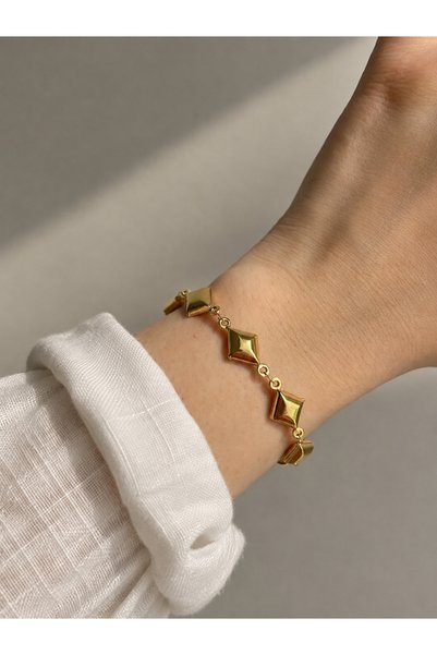 Owentis Steel Gold Baklava Form Cassel Bracelet -Does Not Tarnish-