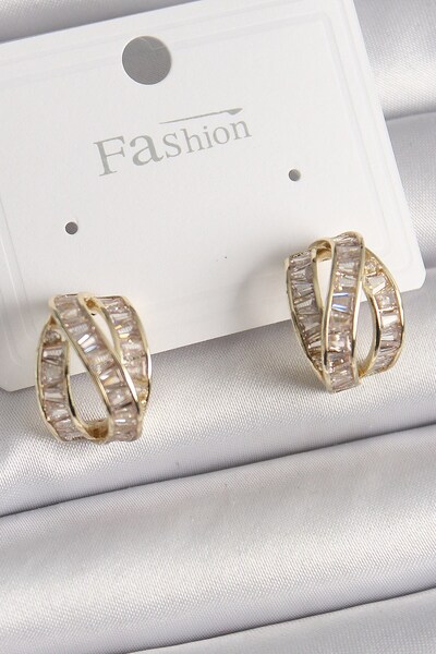 Inure Jewelry Brass Gold Color Zircon Stone Knot Ring Model Women's Earrings