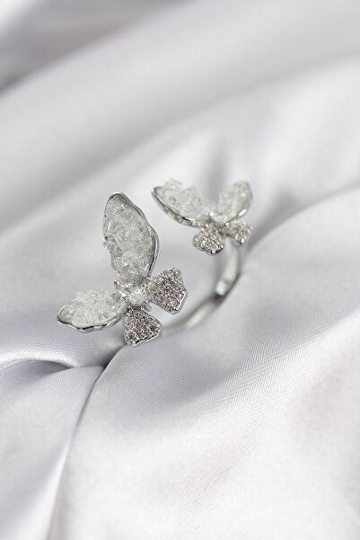 Inure Jewelry Silver Color White Butterfly Model Zircon Stone Women's Ring