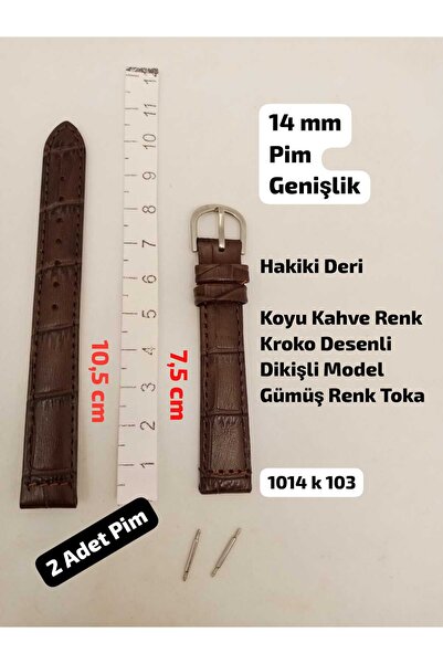 Brality 14 mm Uyumlu Kol Saati Kordonu , HAKİKİ DERİ Koyu Kahve Renk KROKO De...