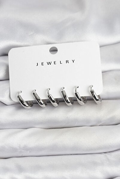 Inure Jewelry Silver Color Brass Hoop Women's Earring Set