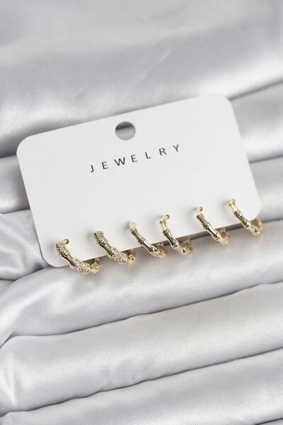 Inure Jewelry Gold Color Brass Bone Model 3 Pair Women's Earring Set