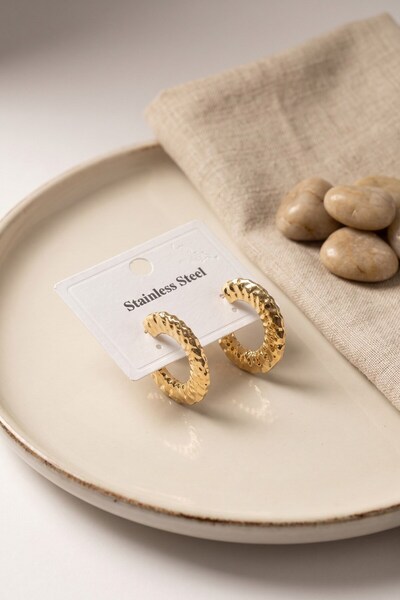 Inure Jewelry 316L Steel Gold Color Half Hoop Model Earrings