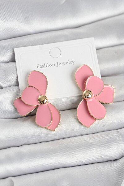 Inure Jewelry Pink Enamel Lotus Model Brass Women's Earrings