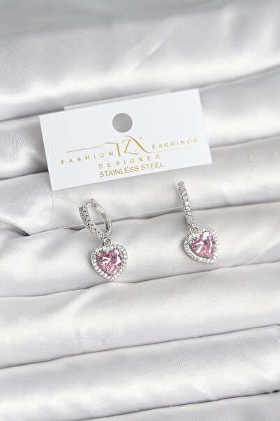 Inure Jewelry Brass Silver Pink Color Zircon Stone Heart Model Women's Earrings