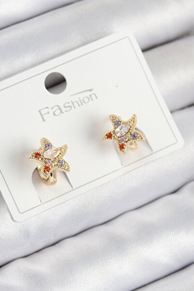 Inure Jewelry Brass Zircon Stone Star Model Gold Color Children's Earrings