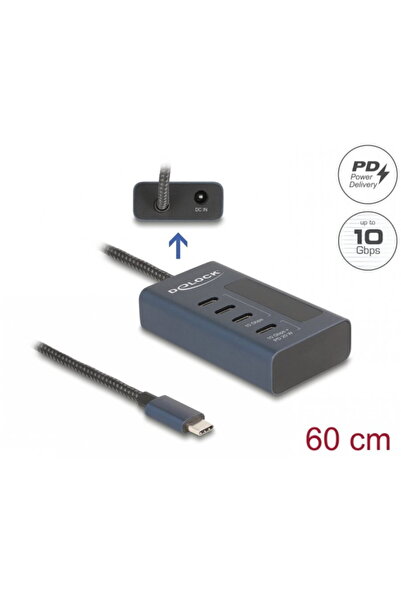 DELOCK HUB USB 3.2 Gen2 tip C la 3 x USB tip C + 1 x USB tip C PD 20W 0.6m, 6...