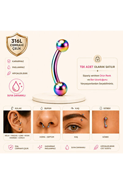 Heppii Cerrahi Çelik Küçük Toplu Piercing Kaş Burun Kulak Dudak Göbek Tragus ...