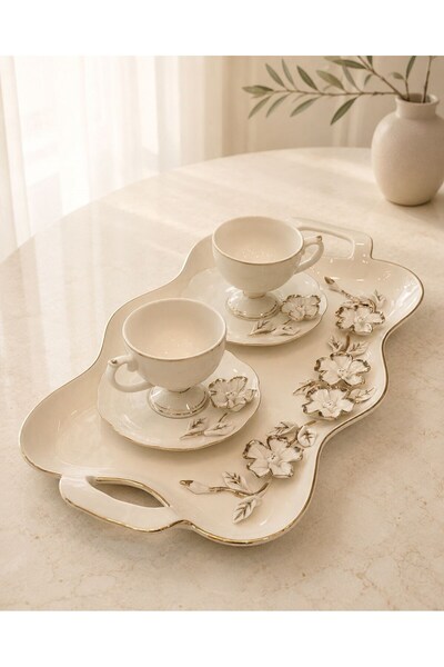 Onedekor 2-Person Magnus Porcelain Tray Coffee Cup Set
