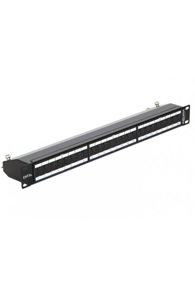 DELOCK Patch Panel 19" ecranat 24 Porturi Cat.6A cu protectie praf Negru, 43320