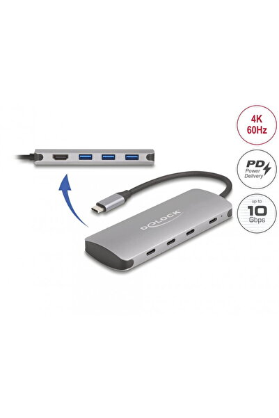 DELOCK Adaptor USB 3.2 tip C la HDMI + 3 x USB-A + 3 x USB-C + PD 90W, 64323