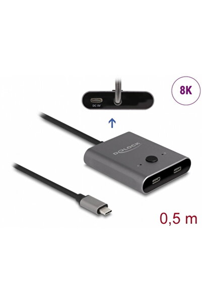 DELOCK Comutator bidirecțional USB tip C la 2 x USB tip C 8K60Hz/4K144Hz T-M,...