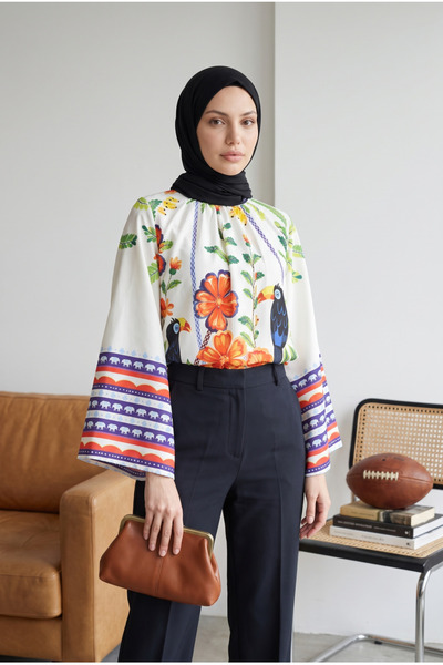 bellura Beli Kuşaklı Geniş Kol Desenli Tunik