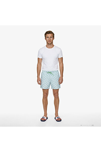 Lacoste Erkek Regular Fit Desenli Mavi Deniz Şortu