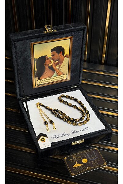 BİRCAN TASARIM Golden Rosary Premium Kutulu Kişiye Özel Resim, Yazı, İsim, Ha...