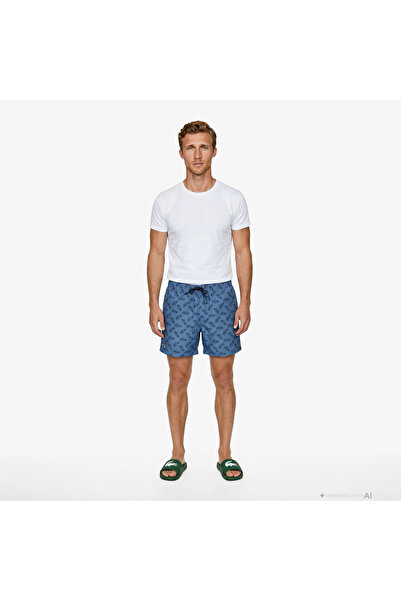 Lacoste Erkek Regular Fit Desenli Mavi Deniz Şortu