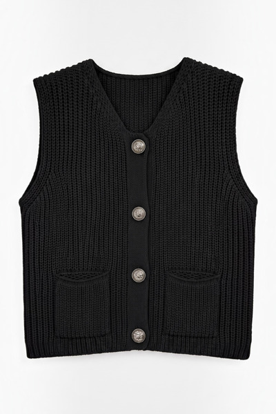 FEG STORE Metal Button Detailed V-Neck Knitted Sweater Vest