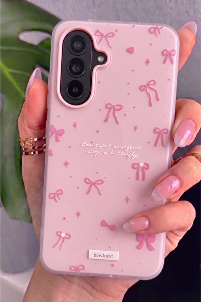 Rivor Samsung Galaxy S25 FE Uyumlu Kılıf Pembe 3D Kurdeleli Fiyonk Desenli Ka...