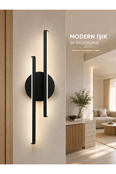 NEHİR HEDİYELİK EŞYA PRO Modern Siyah Dekoratif Günışığı Ledli Aplik