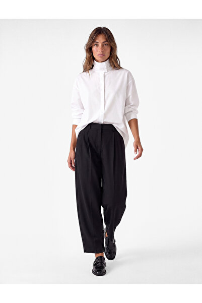 Koton Wide Leg Barrel Fit Fabric Trousers with Pile Detail and Side Pockets