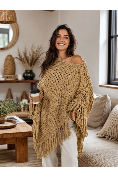 Zuviel Deco Handmade El yapımı örgü puffy panço, giyilebilir battaniye,pelerin