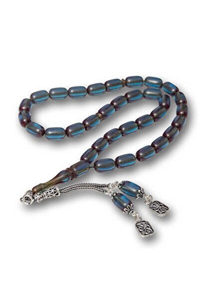 Inure Jewelry Silver Tasseled Capsule Cut Squeezing Amber Rosary