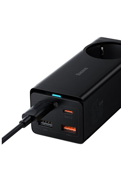 Baseus INCARCATOR RETEA GaN3 Pro Powerstrip, QC 65W, 1x AC, 2x USB Type-C cu ...