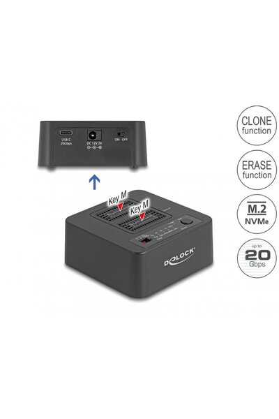 DELOCK Docking station pentru 2 x M.2 NVMe PCIe SSD cu functie de Clona/Erase...