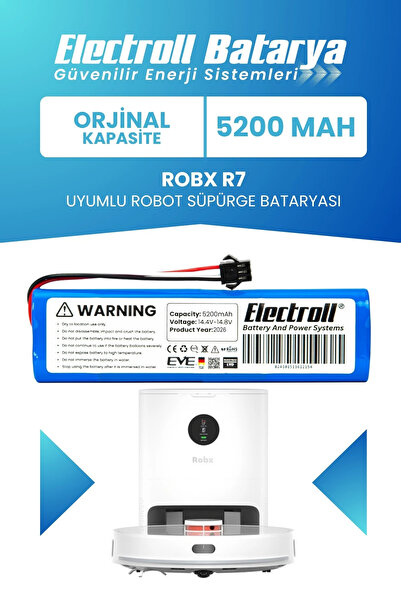 ELECTROLL Robx R7 Uyumlu Batarya (Orijinal Kapasite) 5200mah Pil Robot Süpürg...