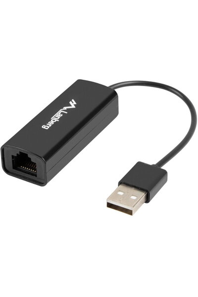 Lanberg Placa de retea 41869, USB 2.0 tata la RJ-45 mama, adaptor Ethernet, i...