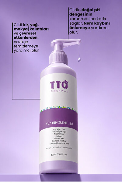 TTO Yüz Temizleme Jeli 500 ml Normal Akneli Rozalı Ciltler İçin Arındırıcı