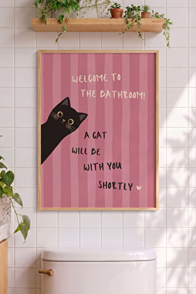 Pena Tablo Komik Kedili Banyo Tablosu - Ahşap Çerçeveli Pembe Welcome To The ...